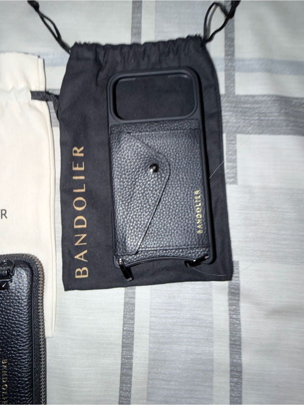 Bandolier Black Pebbled Leather Crossbody Phone Case with Card Pocket